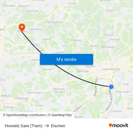 Howald, Gare (Tram) to Eischen map