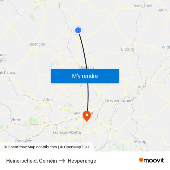 Heinerscheid, Geméin to Hesperange map