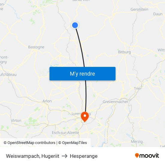 Weiswampach, Hugeriit to Hesperange map