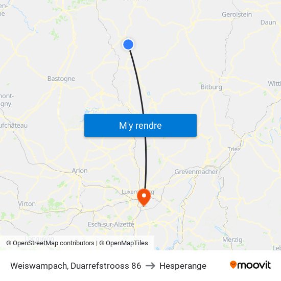 Weiswampach, Duarrefstrooss 86 to Hesperange map