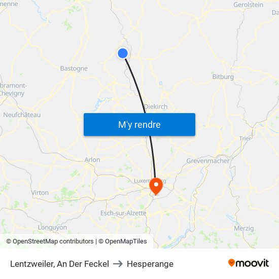 Lentzweiler, An Der Feckel to Hesperange map