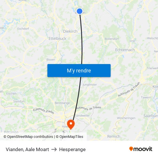 Vianden, Aale Moart to Hesperange map