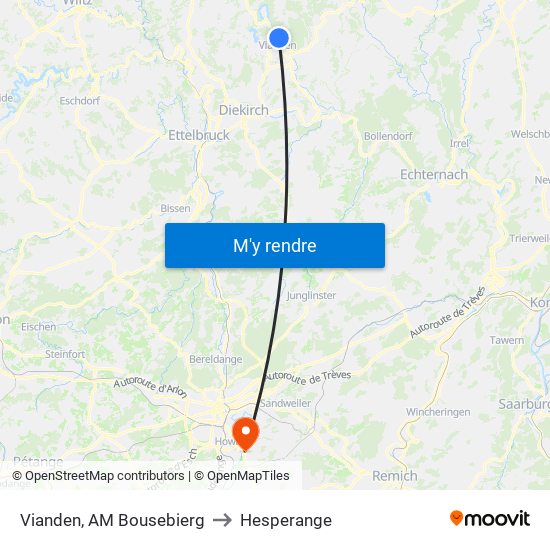 Vianden, AM Bousebierg to Hesperange map