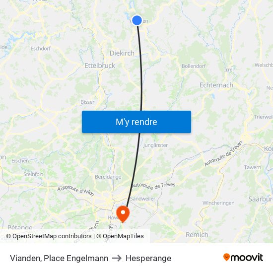 Vianden, Place Engelmann to Hesperange map
