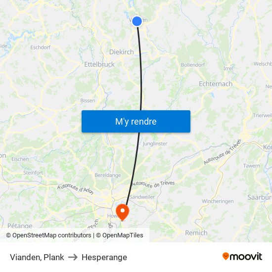 Vianden, Plank to Hesperange map