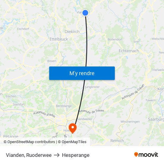 Vianden, Ruoderwee to Hesperange map