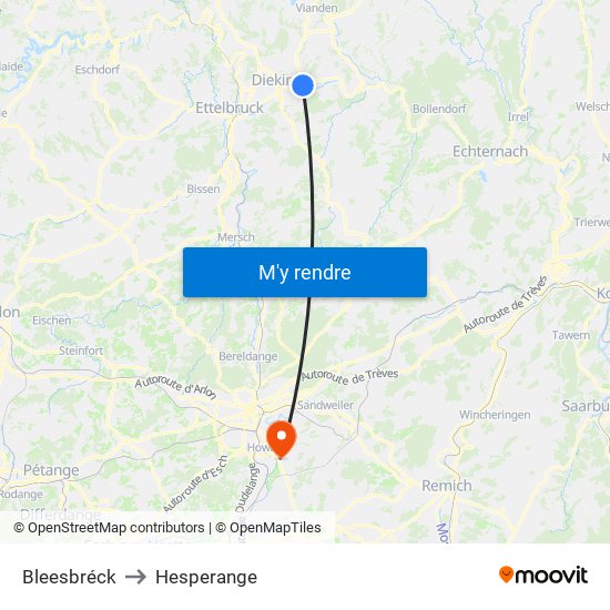 Bleesbréck to Hesperange map