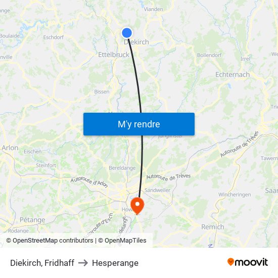 Diekirch, Friedhaff to Hesperange map