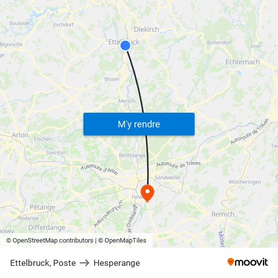 Ettelbruck, Poste to Hesperange map