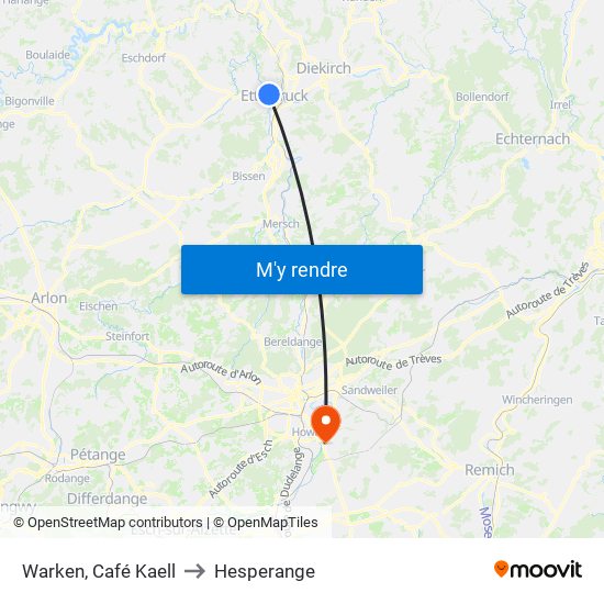 Warken, Café Kaell to Hesperange map