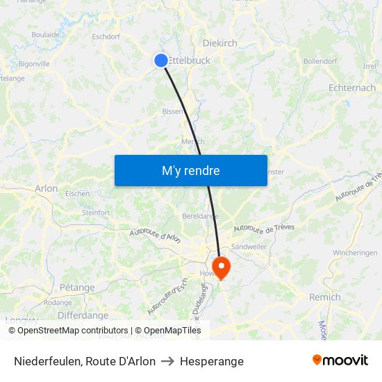 Niederfeulen, Route D'Arlon to Hesperange map