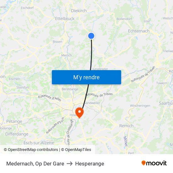 Medernach, Op Der Gare to Hesperange map