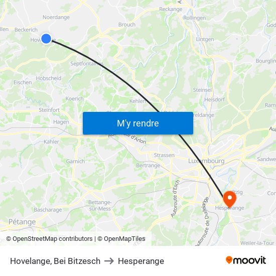 Hovelange, Bei Bitzesch to Hesperange map