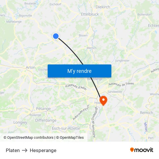 Platen to Hesperange map