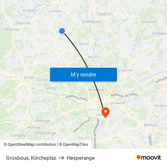 Grosbous, Kiircheplaz to Hesperange map