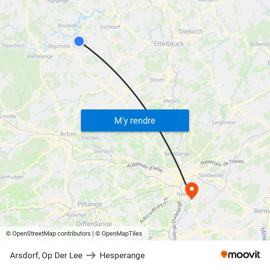 Arsdorf, Op Der Lee to Hesperange map