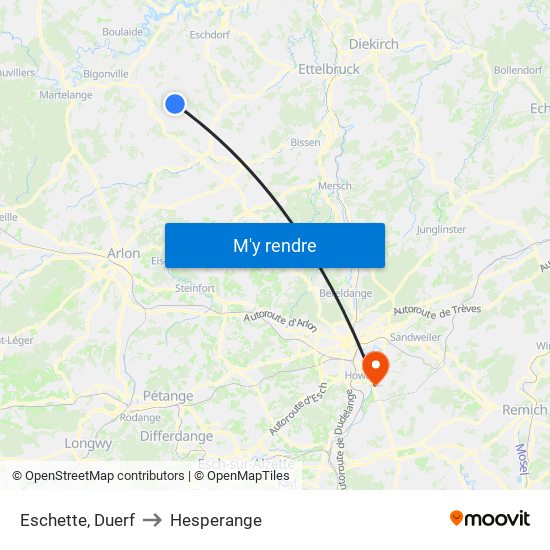Eschette, Duerf to Hesperange map