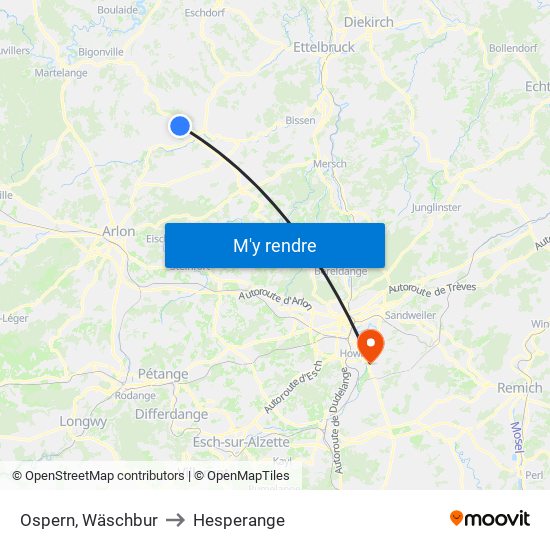 Ospern, Wäschbur to Hesperange map