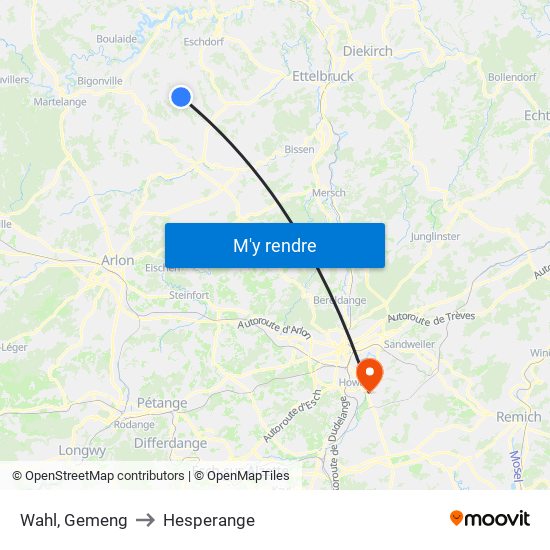 Wahl, Gemeng to Hesperange map