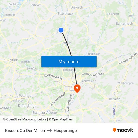 Bissen, Op Der Millen to Hesperange map