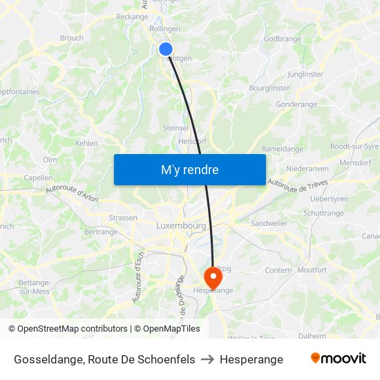 Gosseldange, Route De Schoenfels to Hesperange map