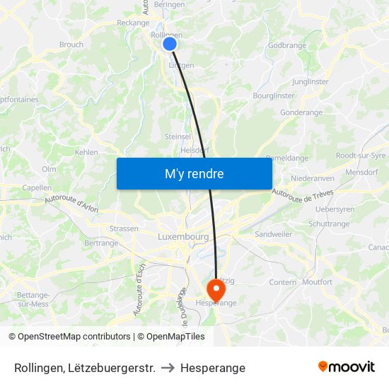 Rollingen, Lëtzebuergerstr. to Hesperange map