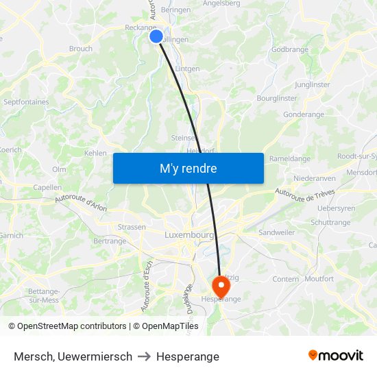 Mersch, Uewermiersch to Hesperange map