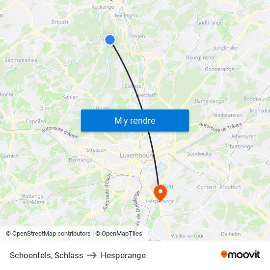 Schoenfels, Schlass to Hesperange map