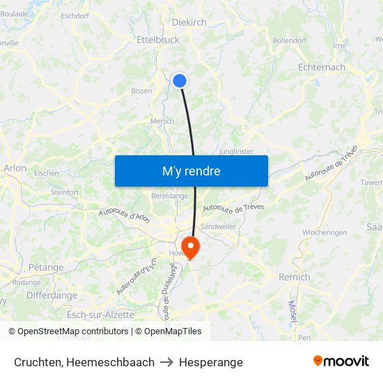 Cruchten, Heemeschbaach to Hesperange map