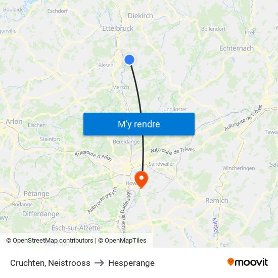 Cruchten, Neistrooss to Hesperange map