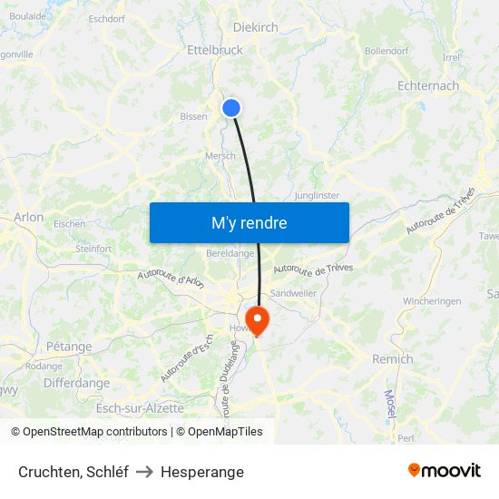 Cruchten, Schléf to Hesperange map