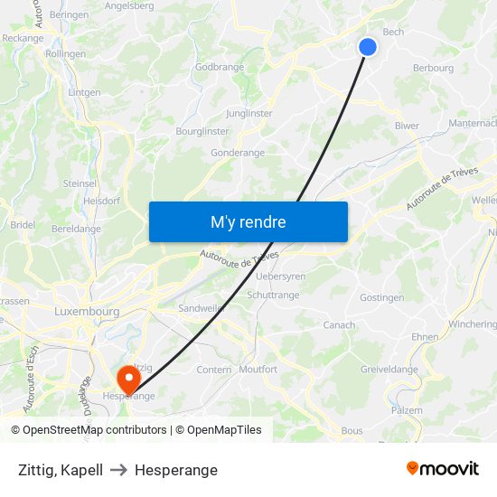 Zittig, Kapell to Hesperange map