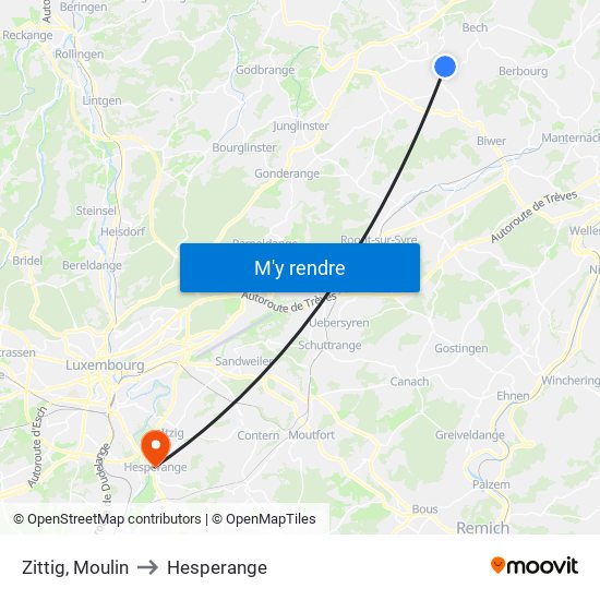 Zittig, Moulin to Hesperange map