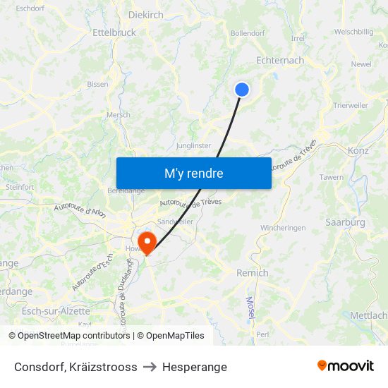 Consdorf, Kräizstrooss to Hesperange map