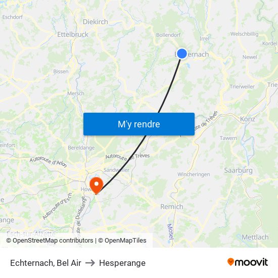 Echternach, Bel Air to Hesperange map