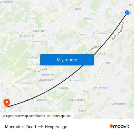 Moersdorf, Duerf to Hesperange map