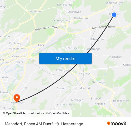 Mensdorf, Ennen AM Duerf to Hesperange map