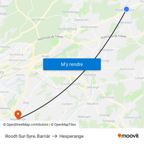 Roodt-Sur-Syre, Barriär to Hesperange map