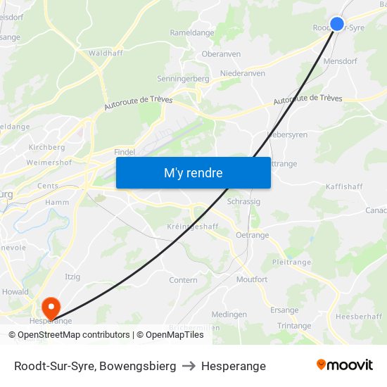 Roodt-Sur-Syre, Bowengsbierg to Hesperange map