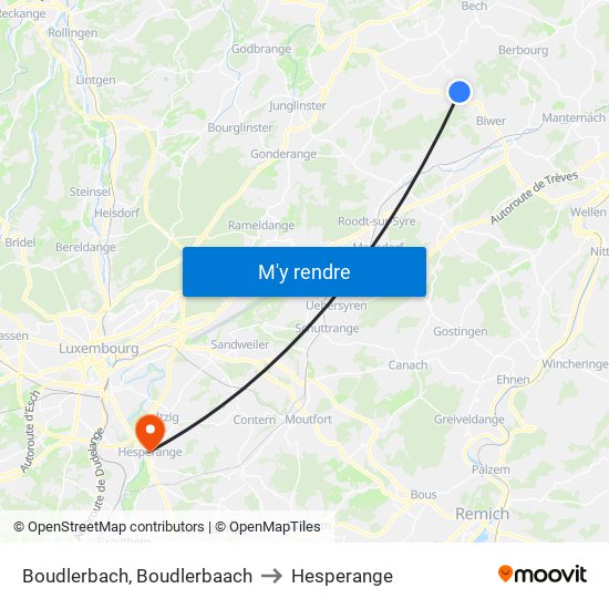 Boudlerbach, Boudlerbaach to Hesperange map