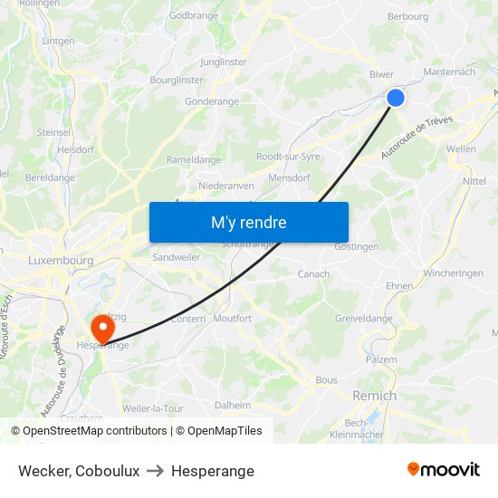 Wecker, Coboulux to Hesperange map