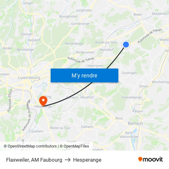 Flaxweiler, AM Faubourg to Hesperange map