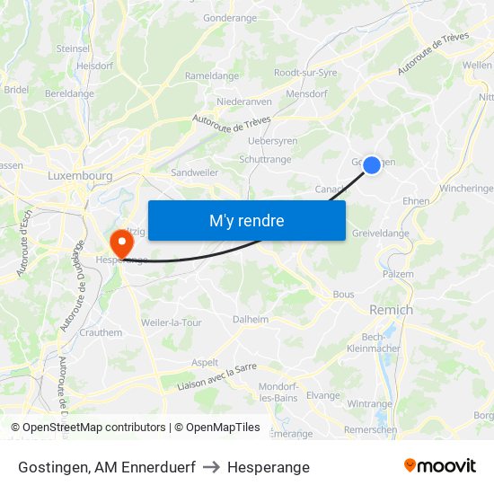 Gostingen, AM Ennerduerf to Hesperange map