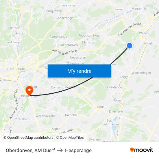 Oberdonven, AM Duerf to Hesperange map