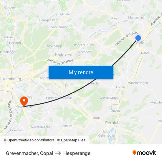 Grevenmacher, Copal to Hesperange map