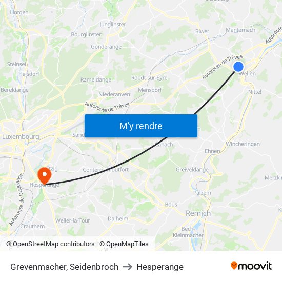 Grevenmacher, Seidenbroch to Hesperange map