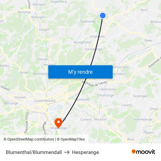 Blumenthal/Blummendall to Hesperange map