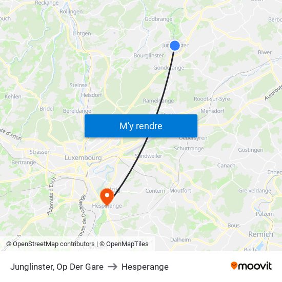 Junglinster, Op Der Gare to Hesperange map