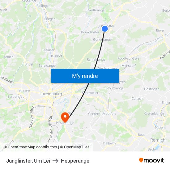 Junglinster, Um Lei to Hesperange map