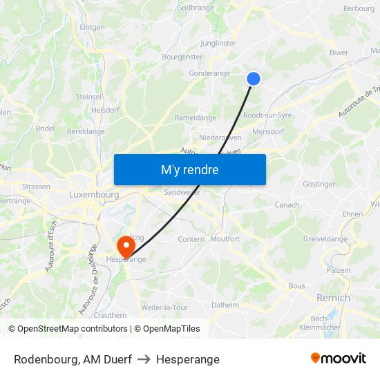 Rodenbourg, AM Duerf to Hesperange map